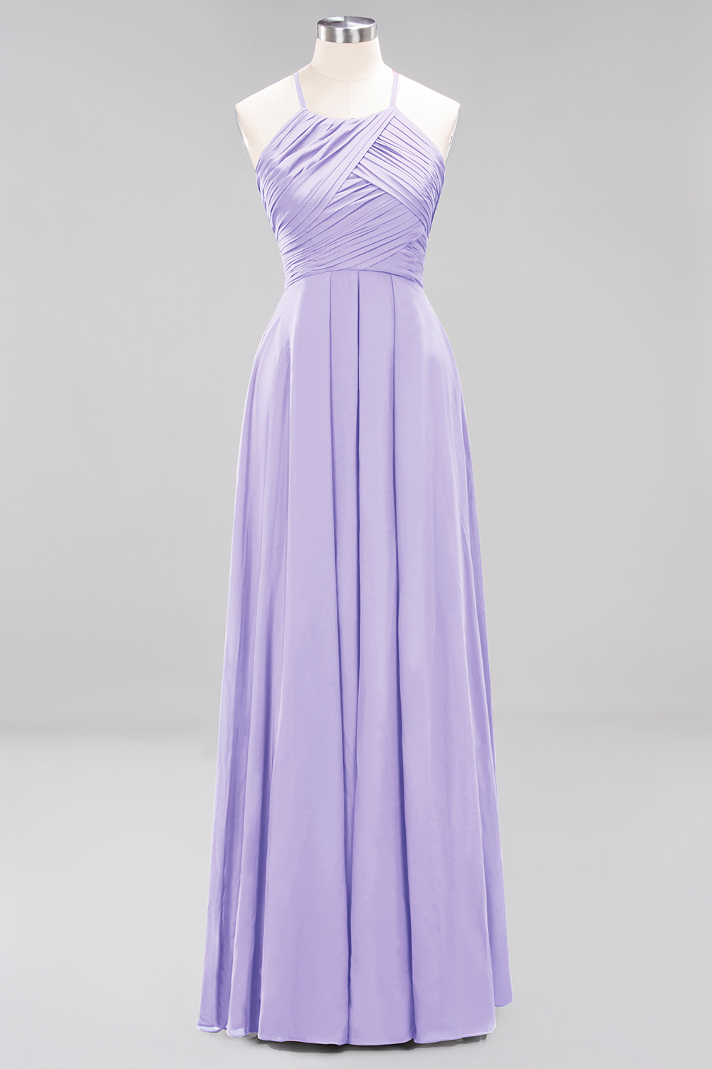 Long A-Line Halter Ruffles Floor-Length Chiffon Bridesmaid Dress - YESBABYONLINE