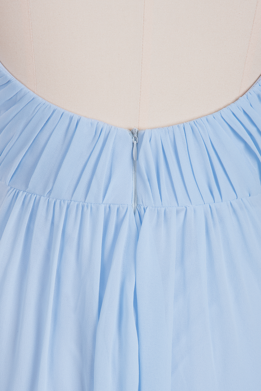 Sky Blue Long A-Line V-Neck Spaghetti Straps Floor-Length Chiffon Bridesmaid Dresses - YESBABYONLINE