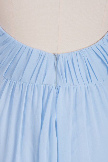 Sky Blue Long A-Line V-Neck Spaghetti Straps Floor-Length Chiffon Bridesmaid Dresses - YESBABYONLINE