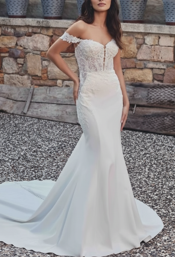 Off-the-Shoulder Mermaid Wedding Dresses with Lace Applique