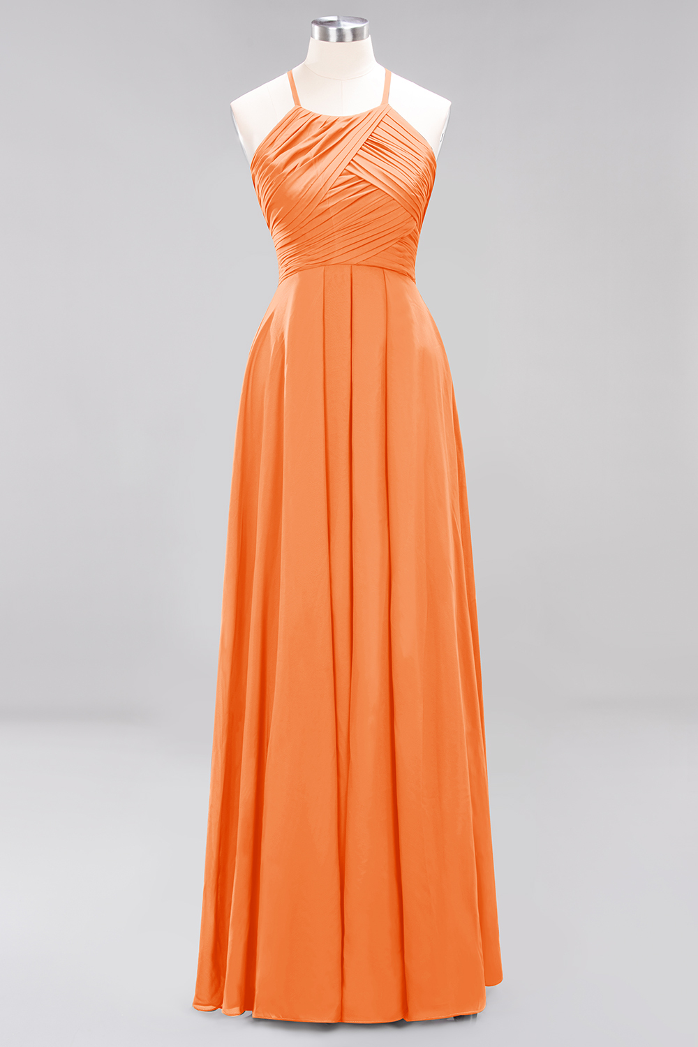 Long A-Line Halter Ruffles Floor-Length Chiffon Bridesmaid Dress - YESBABYONLINE