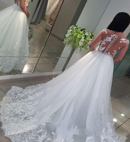 White Long Mermaid Sweetheart Lace Tulle Wedding Dresses - YESBABYONLINE