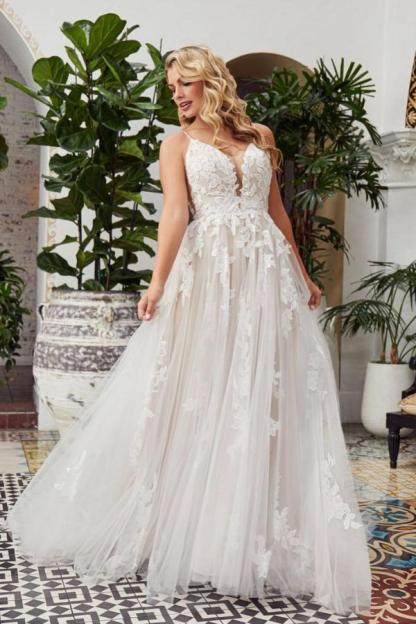 Glamorous Long A Line Spaghetti Straps Floor Length Backless Lace Wedding Dresses - YESBABYONLINE