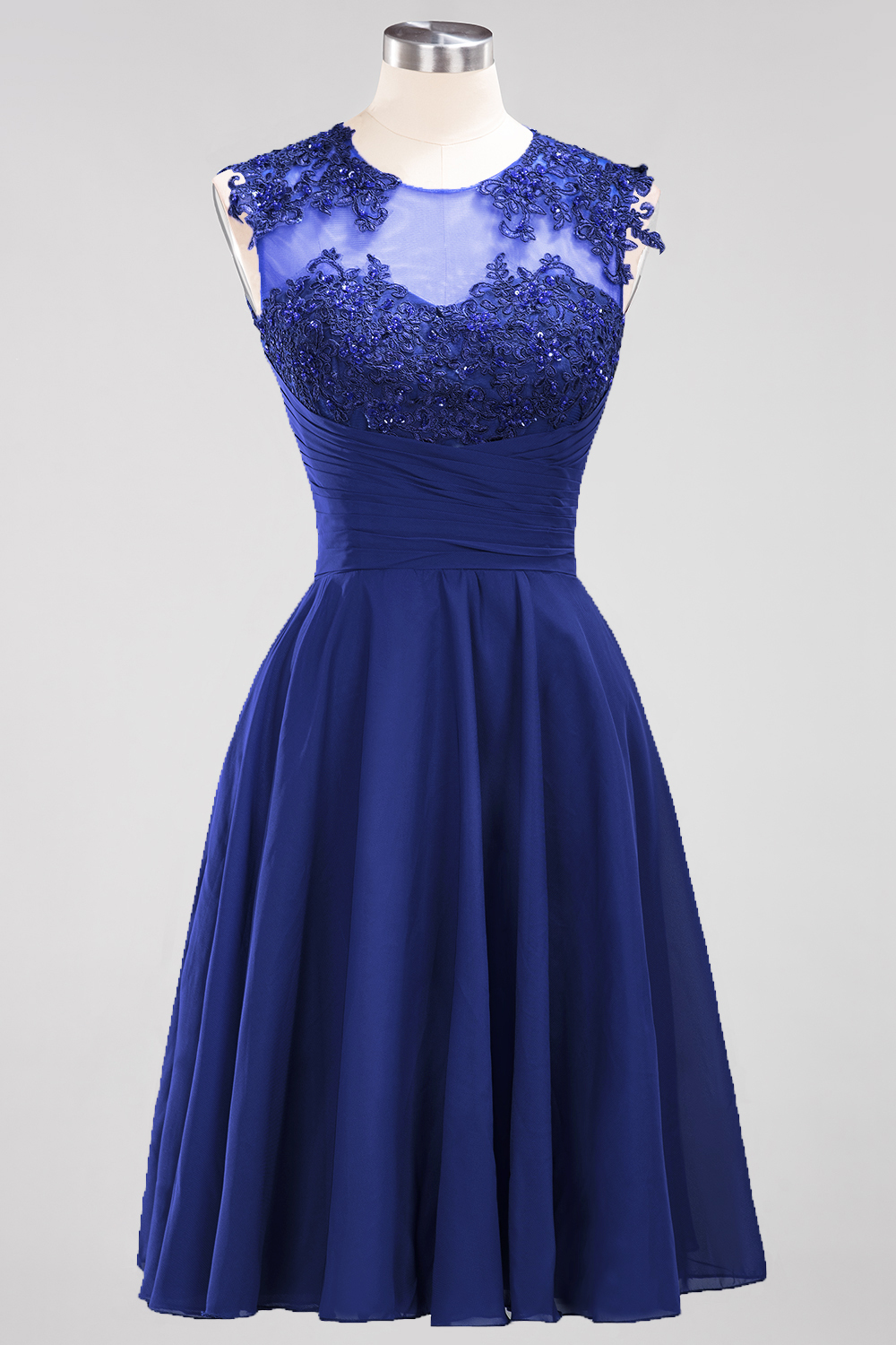 Short A-line Appliques Lace Sleeveless Knee-Length Bridesmaid Dresses with Ruffles - YESBABYONLINE
