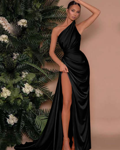 Elegant Green One Shoulder Sleeveless Mermaid Front Split Evening Dress Online
