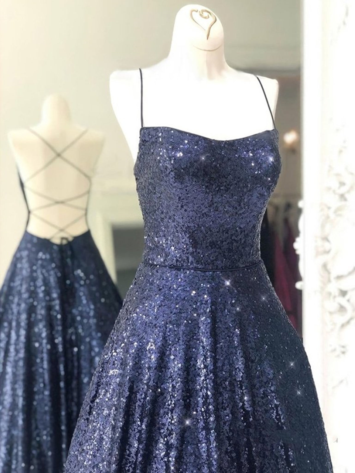Elegant Long A-line Strapless Sequined Open Back Formal Prom Dresses-Yesbabyonline