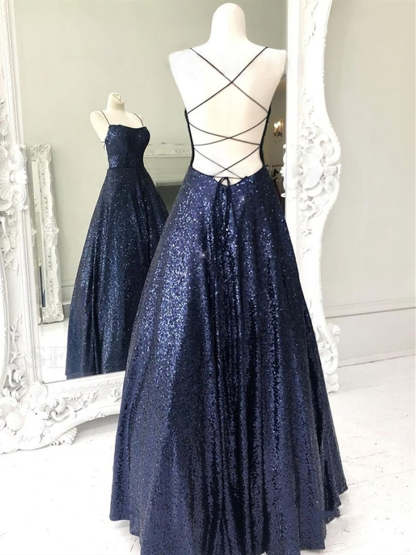Elegant Long A-line Strapless Sequined Open Back Formal Prom Dresses-Yesbabyonline