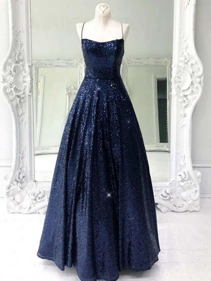 Elegant Long A-line Strapless Sequined Open Back Formal Prom Dresses-Yesbabyonline