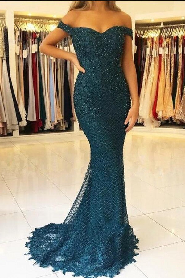 Elegant Long Mermaid Sweetheart Off-the-shoulder Tulle Prom Dress - YESBABYONLINE