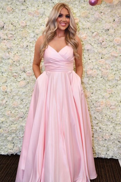 Elegant Pleated A-Line Pink Long Prom Dress