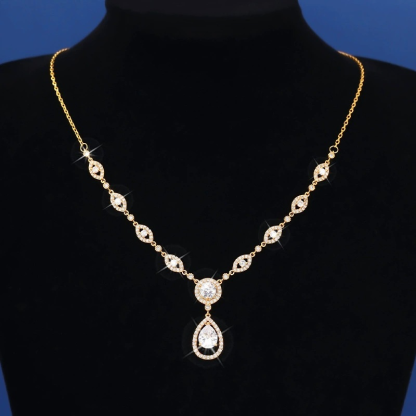  Diamond-Encrusted Teardrop Pendant Necklace