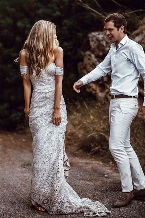Long Mermaid Sweetheart Lace Backless Wedding Dress - YESBABYONLINE