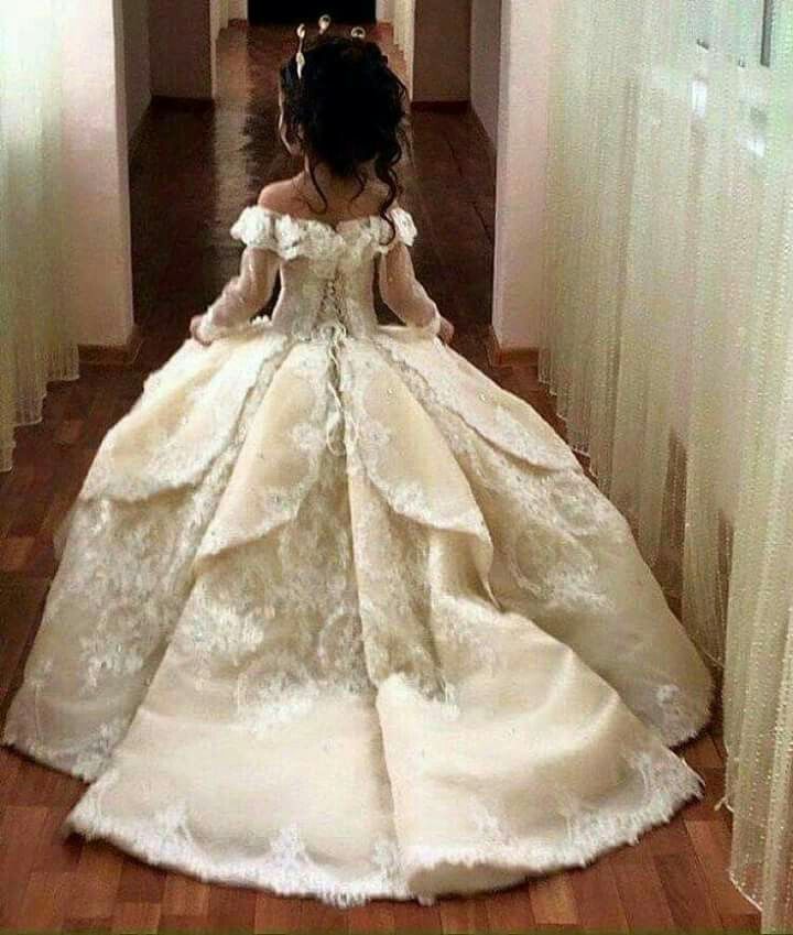 Luxury Long Ball Gown Off The Shoulder Flower Girl Dresses with Sleeves - YESBABYONLINE
