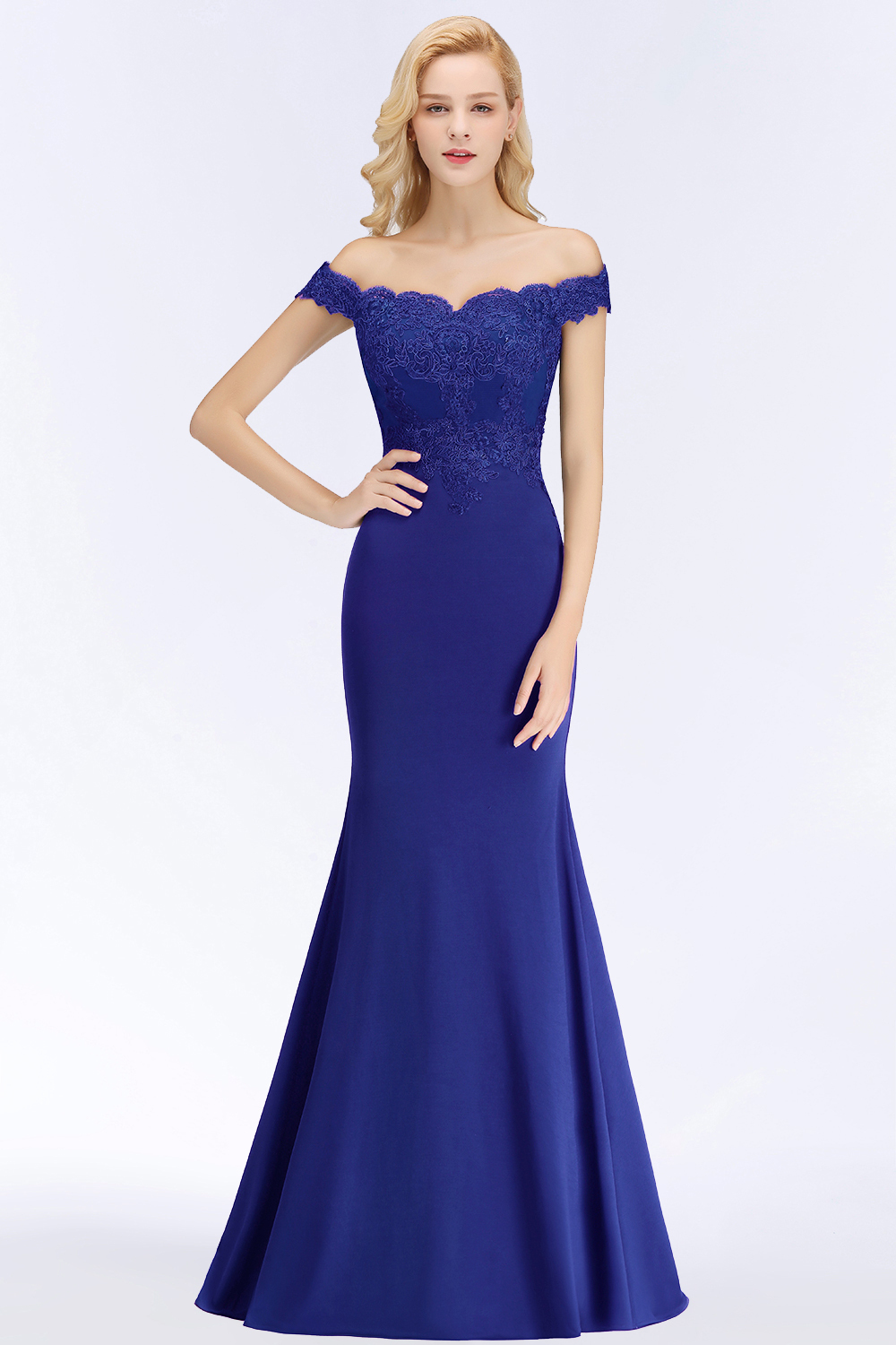 Elegant Long Mermaid Off The Shoulder Satin Appliques Lace Floor Length Bridesmaid Dresses - YESBABYONLINE