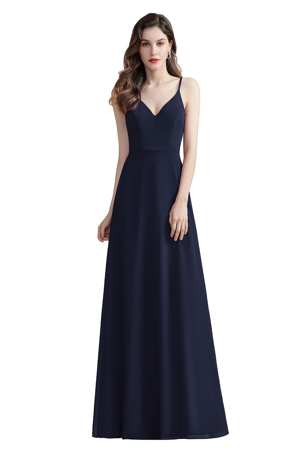 Elegant Long A-line V-Neck Chiffon Backless Bridesmaid Dresses - YESBABYONLINE