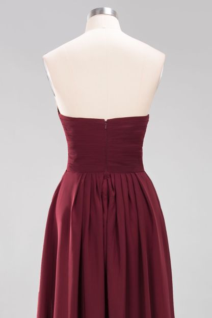 Long A Line Sweetheart Strapless Ruffles Floor Length Chiffon Bridesmaid Dress - YESBABYONLINE