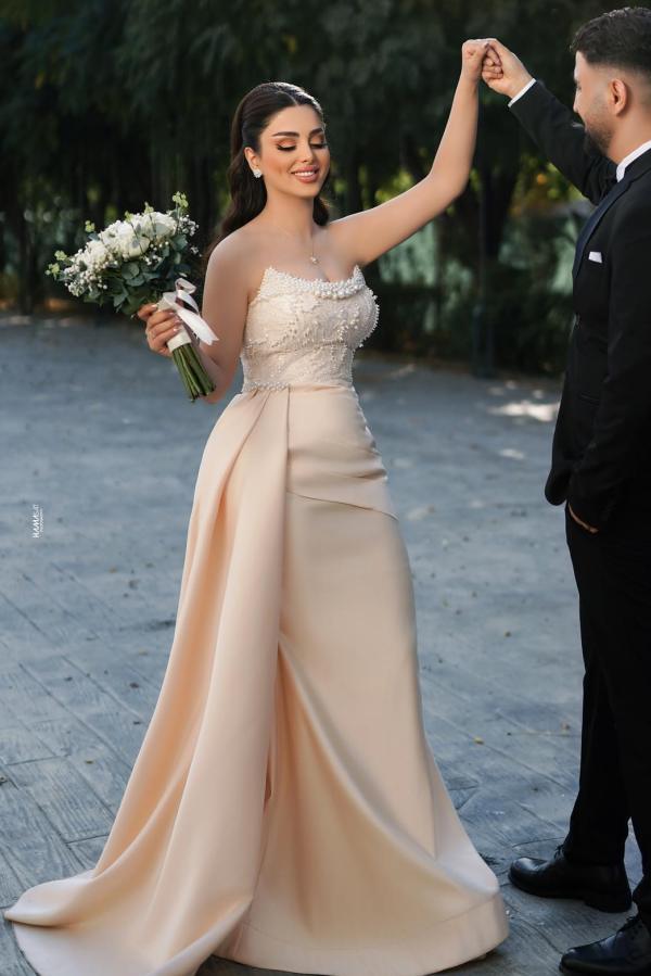 Long Strapless Mermaid Satin Prom Dresses with Train - YESBABYONLINE