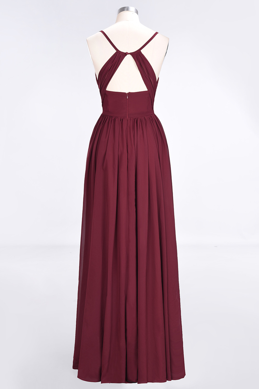 A-Line Spaghetti-Straps V-Neck Sleeveless Floor-Length Bridesmaid Dress with Ruffles - YESBABYONLINE