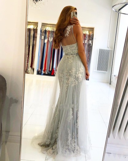Unique Long One Shoulder  Tulle Train Mermaid Prom Dress with Side Split - YESBABYONLINE