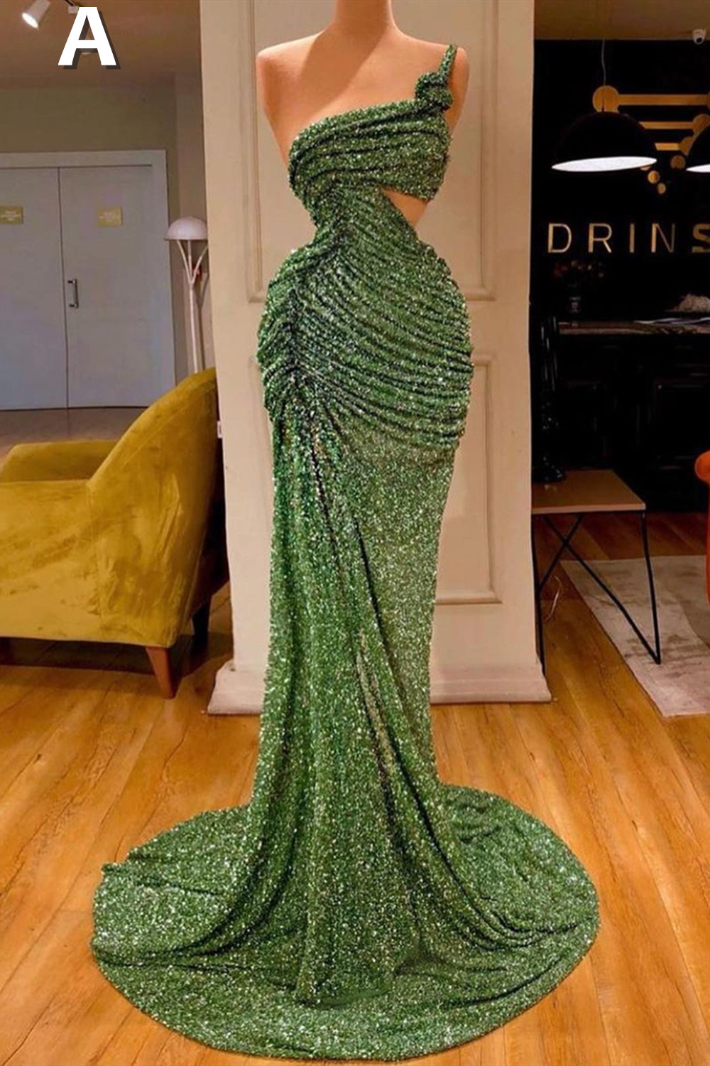 Glitter Long A-line Off the Shoulder Mermaid Prom Dress with Slit - YESBABYONLINE