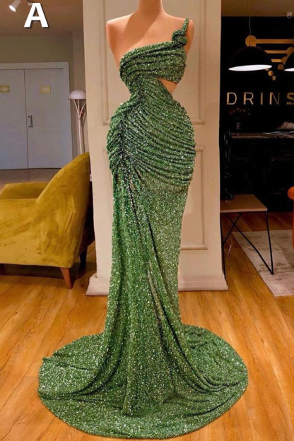 Glitter Long A-line Off the Shoulder Mermaid Prom Dress with Slit - YESBABYONLINE