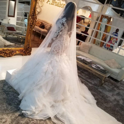 Long Off the Shoulder Lace Mermaid Wedding Dresses with Sleeves - YESBABYONLINE