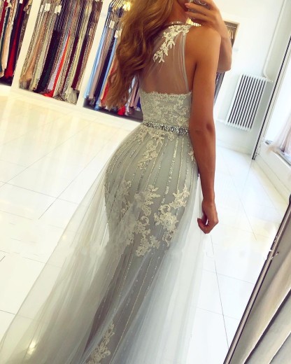 Unique Long One Shoulder  Tulle Train Mermaid Prom Dress with Side Split - YESBABYONLINE