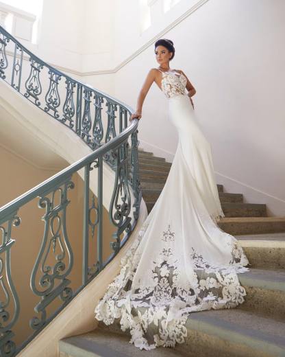 Sexy Long Mermaid Chiffon Lace Spaghetti Strap Backless Wedding Dress - YESBABYONLINE