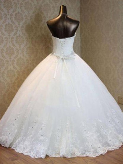Long Ball Gown Floor-Length Sweetheart Sleeveless Tulle Wedding Dresses - YESBABYONLINE