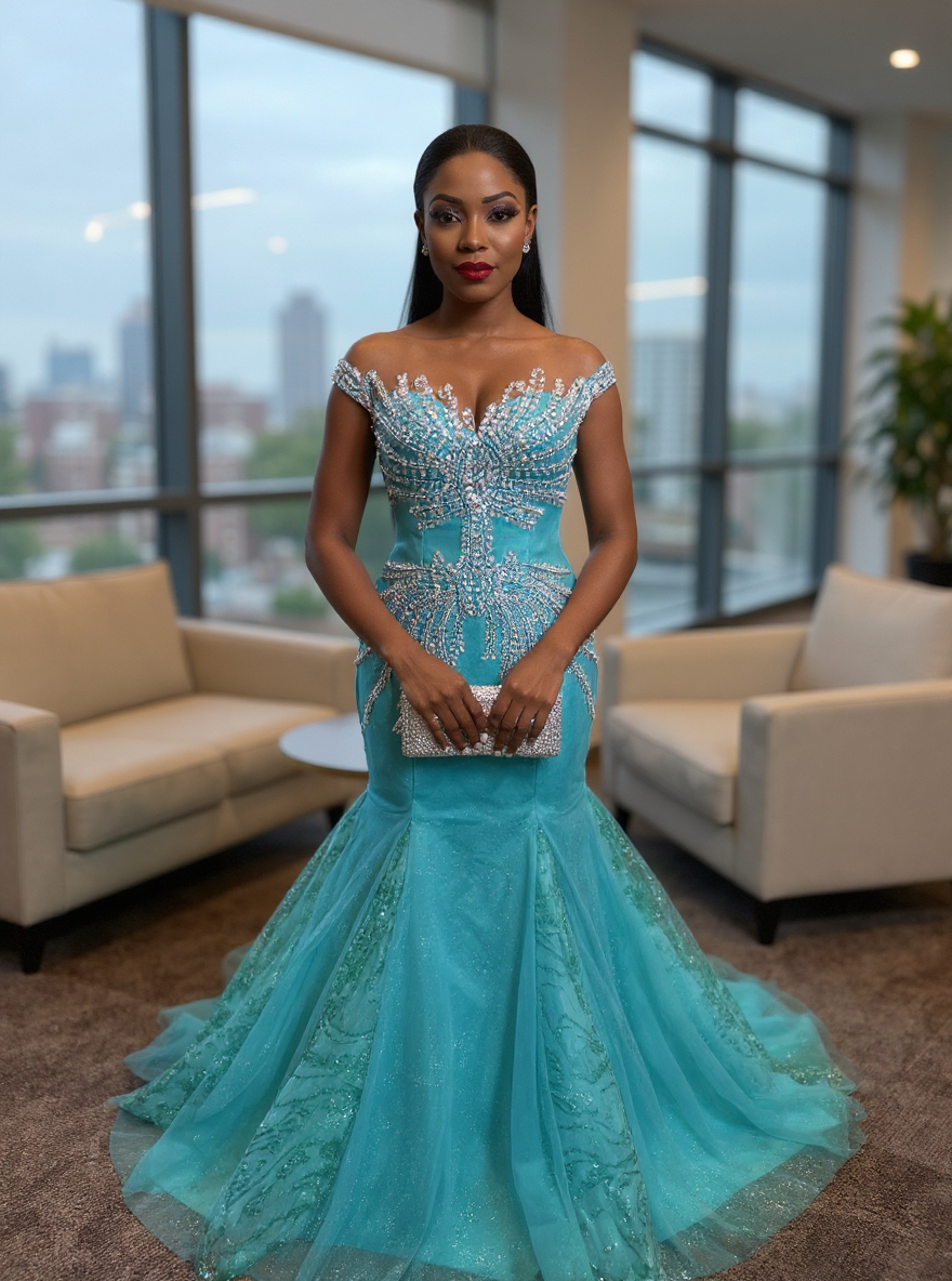 Off-the-Shoulder Long Mermaid Evening Formal Dresses with Beaded