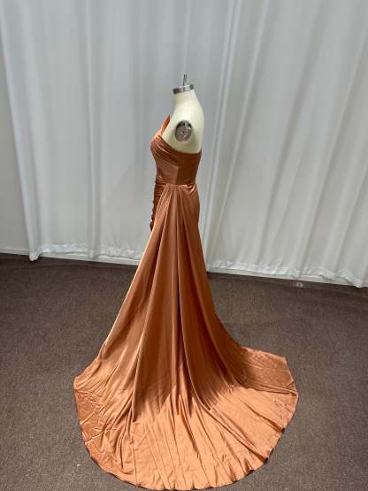 Long Sleeveless Satin Mermaid Formal Prom Dresses with Side Train