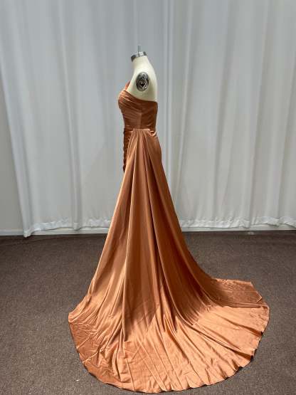 Long Sleeveless Satin Mermaid Formal Prom Dresses with Side Train