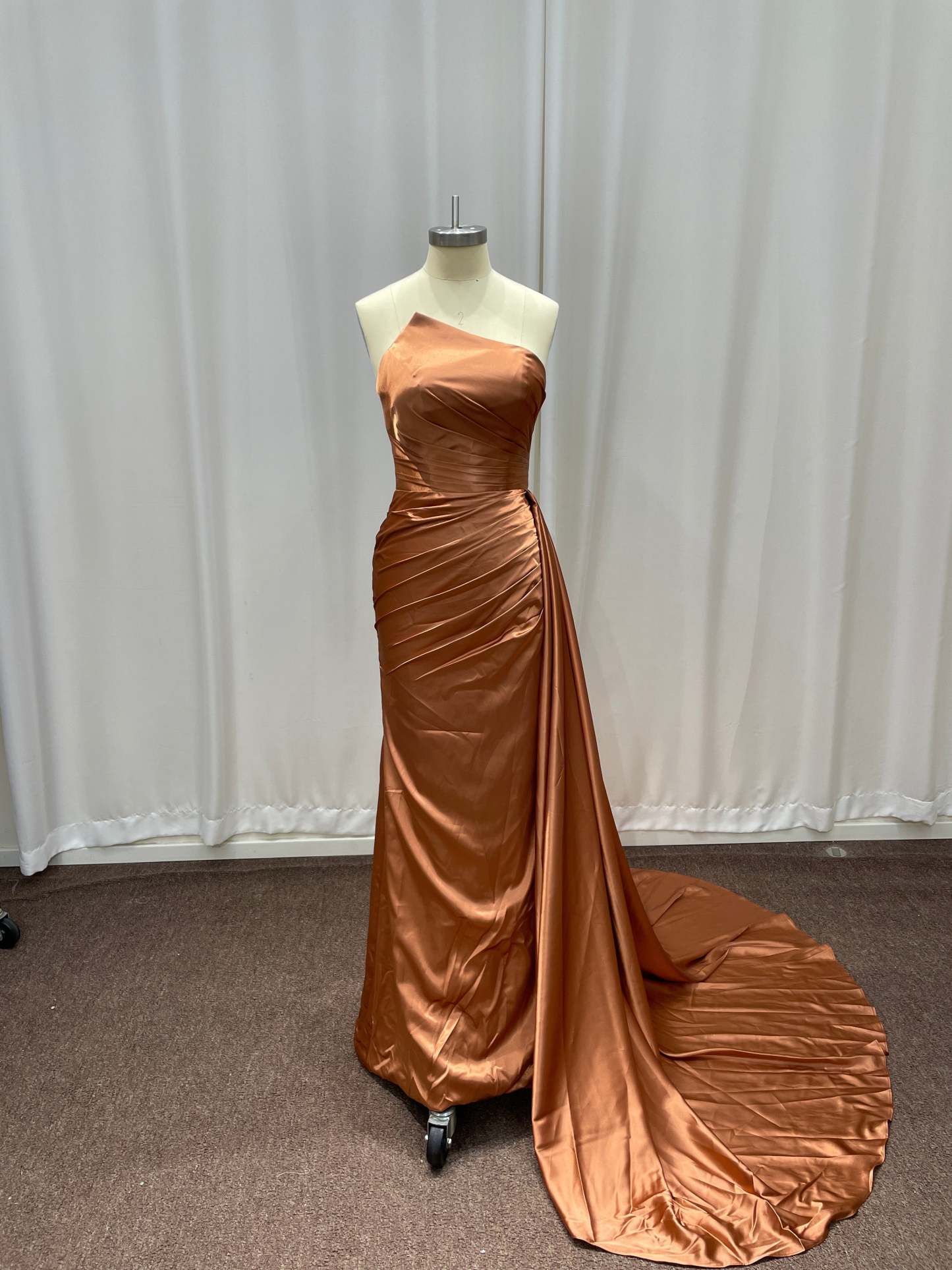 Long Sleeveless Satin Mermaid Formal Prom Dresses with Side Train