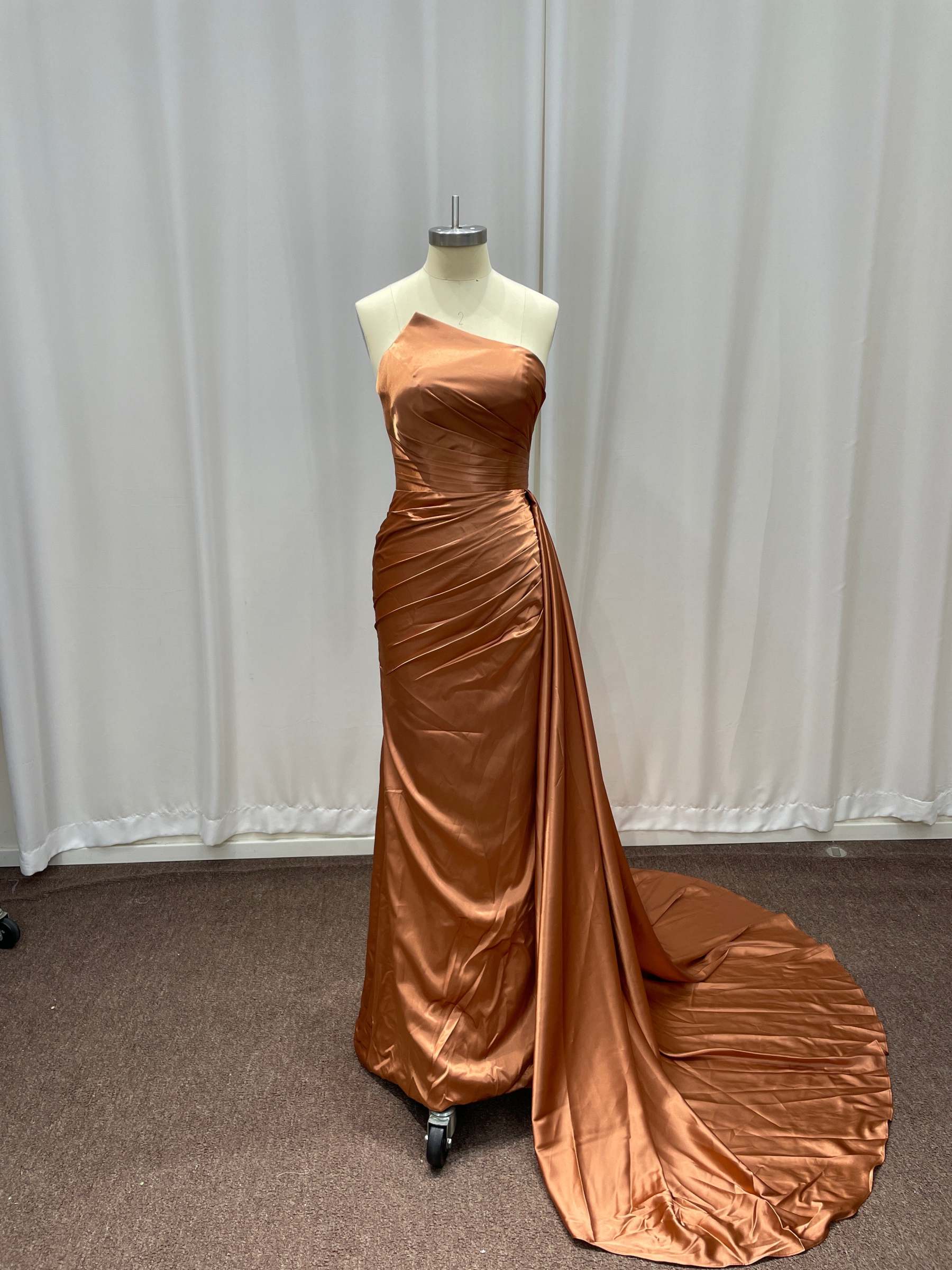 Long Sleeveless Satin Mermaid Formal Prom Dresses with Side Train