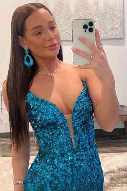 Fuchsia Strapless Sequins Long Prom Dress with Slit