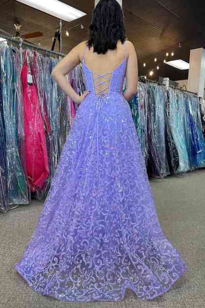Gorgeous Lavender Straps Embroidery Long Prom Dress
