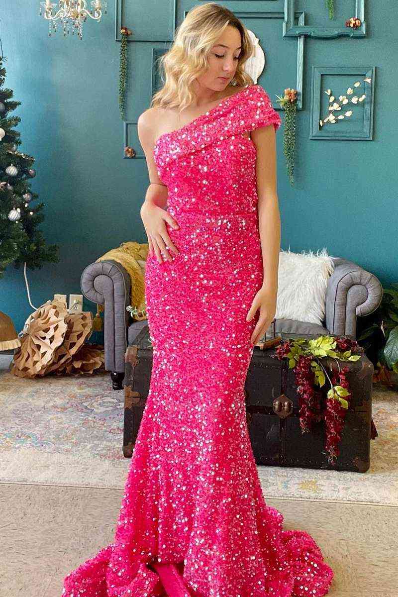 blue dress for baby girl Hot Pink One Shoulder Satin Formal Dress with Slit fg3242 – formalgowns