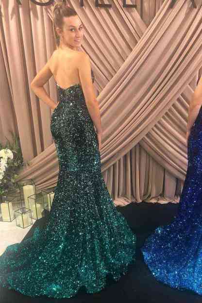 Strapless Fuchsia Mermad Sequins Long Prom Dress