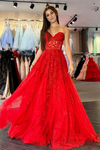 Sweetheart Lavender Lace Corset A-Line Long Prom Dress