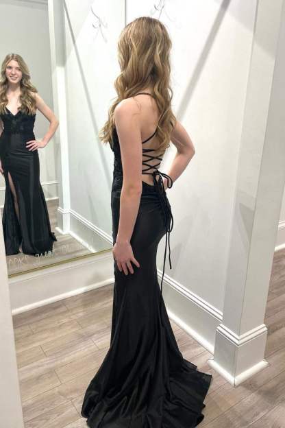 V-Neck Lace-Up Mermaid Formal Dress with Slit