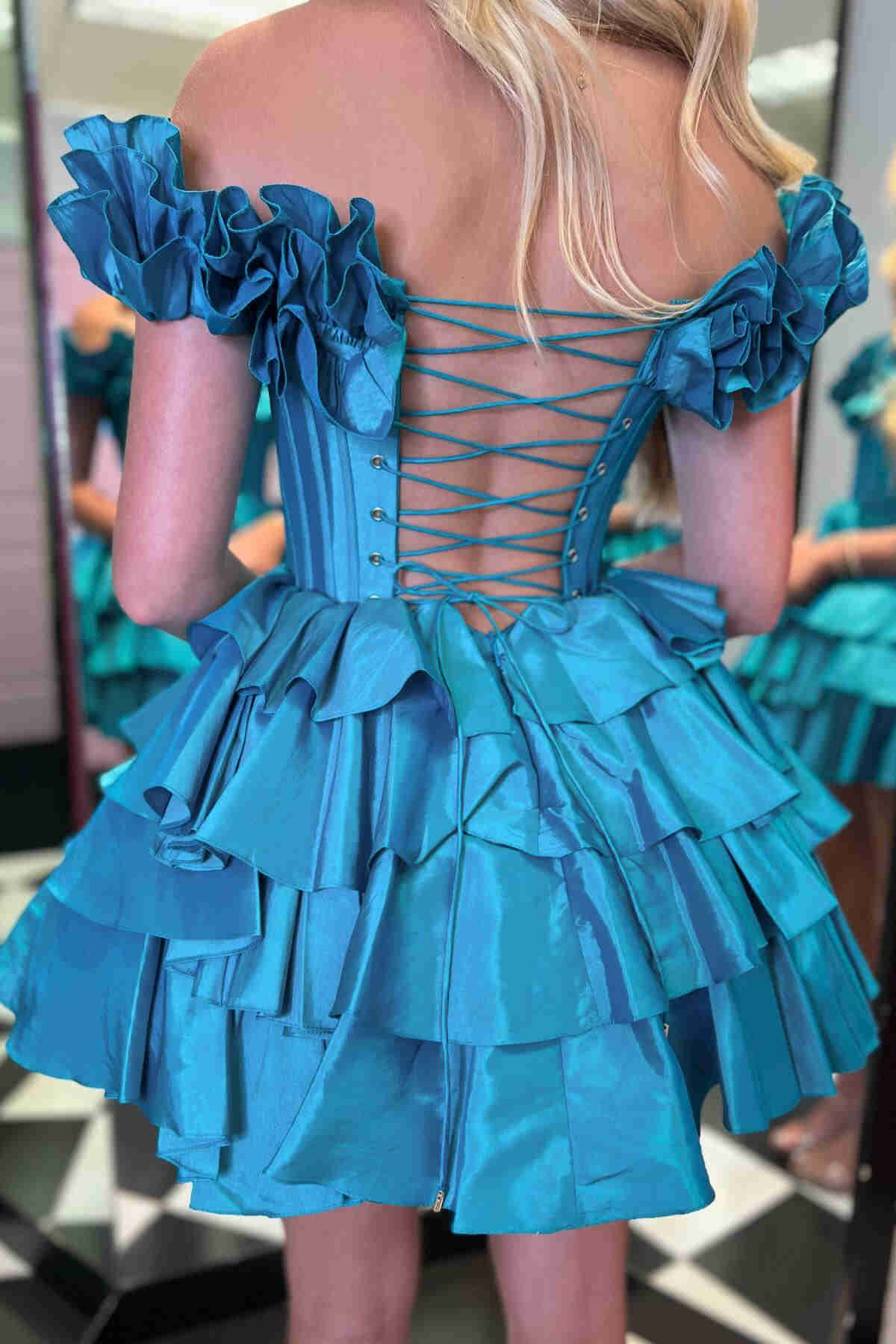 Off the Shoulder Fuchsia Tiered A-Line Homecoming Dress