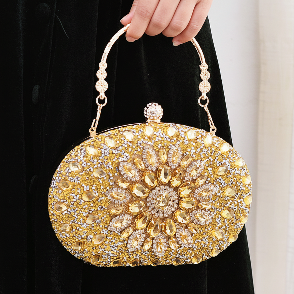 Elegant Gold Rhinestone Clutch Bag