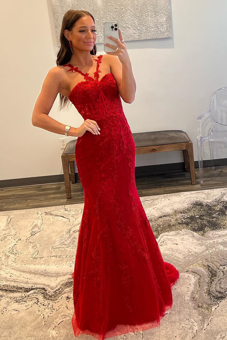 Gorgeous Hot Pink Lace Appliques Long Formal Dress