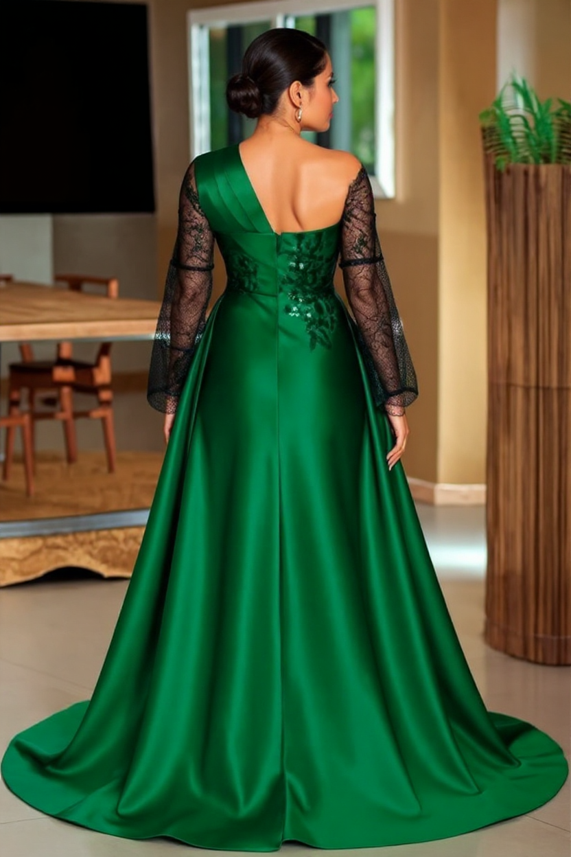 Long Illusion Sleeves Mermaid Formal Dresses with Side Slit