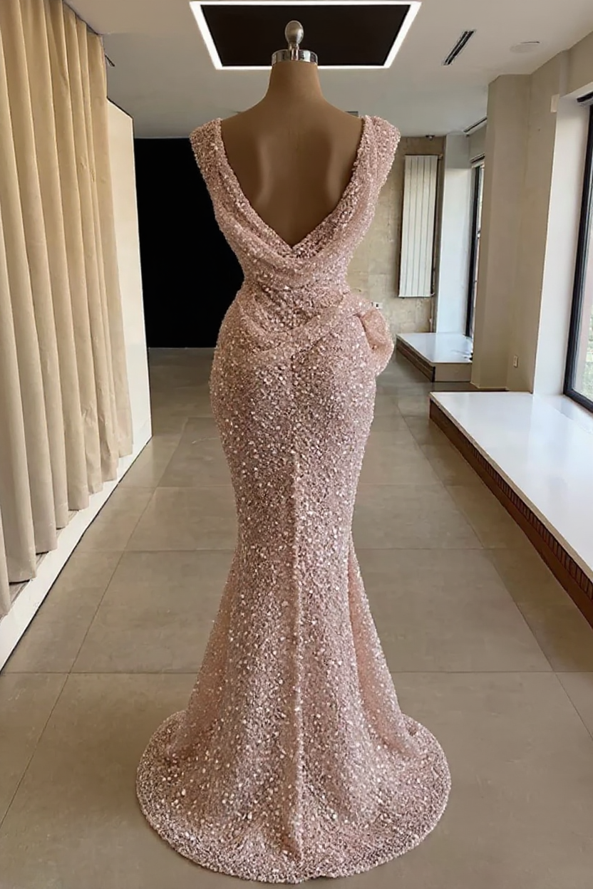 Sparkly Long Mermaid One Shoulder Sequin Formal Prom Dresses with Slit