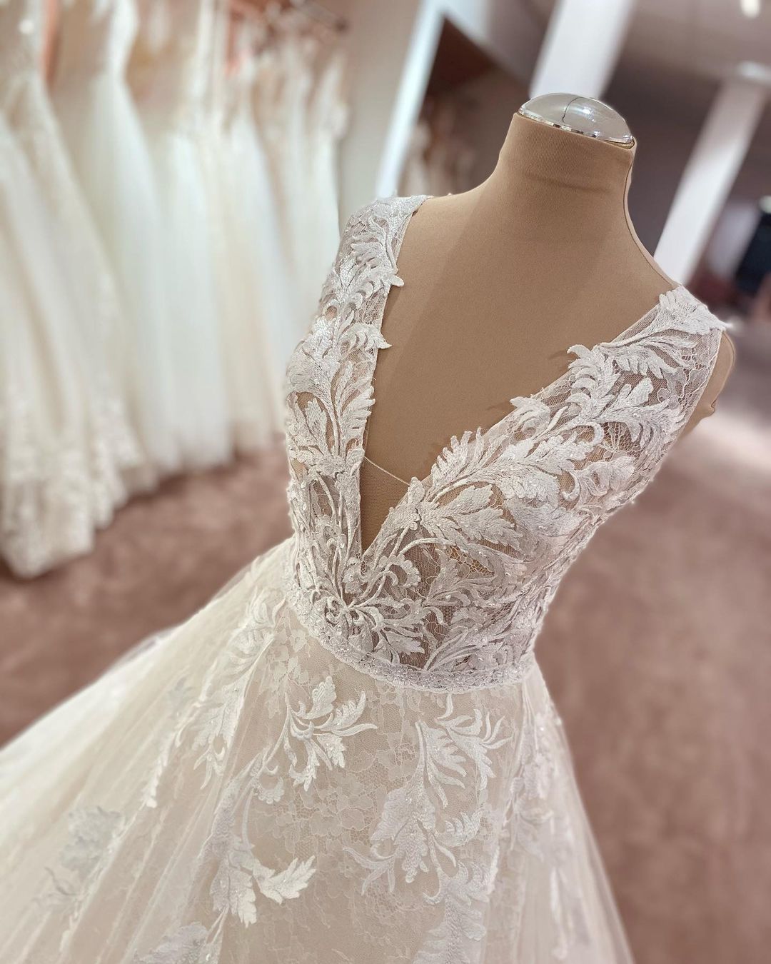 Long A-Line V-neck Wide Straps Appliques Lace Tulle Wedding Dress - YESBABYONLINE