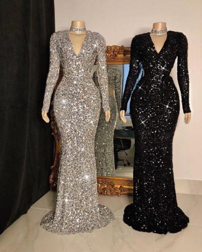Long Sleeves Sequins Mermaid Evening Dress