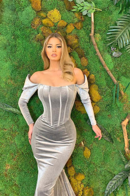 Long Sleeves Velvet Mermaid Prom Dress