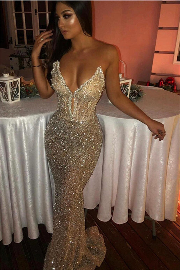 Long Sweetheart Mermaid Sequined Prom Dress - YESBABYONLINE