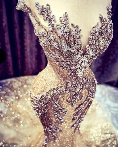 Luxury Long Mermaid V-neck Beadings Tulle Prom Dress - YESBABYONLINE